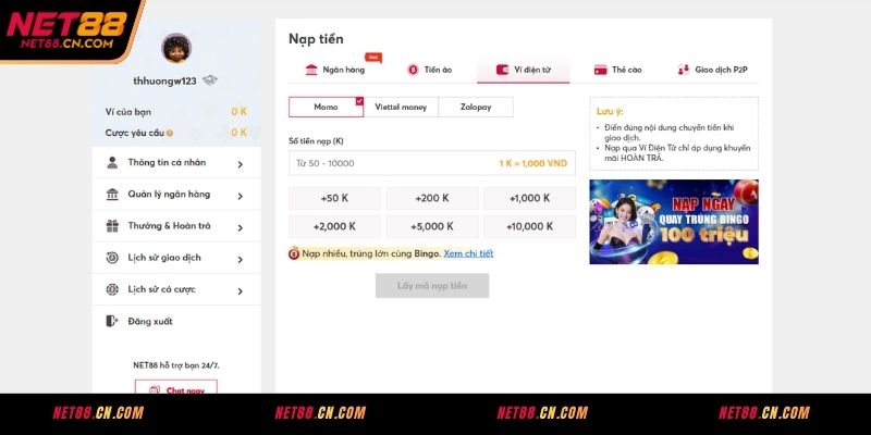 Lưu ý cần nắm khi thực hiện giao dịch gửi vốn tại NET88