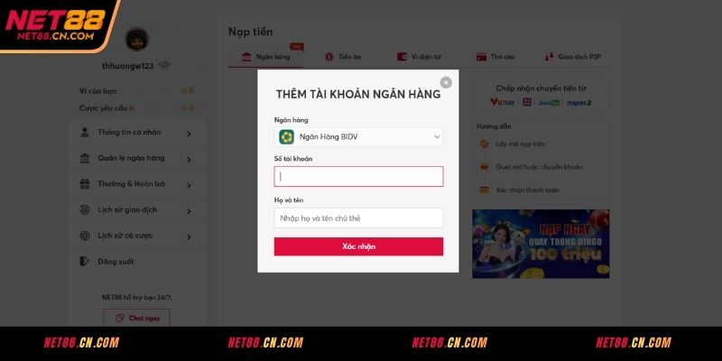 Những phương thức nạp tiền được NET88 hỗ trợ